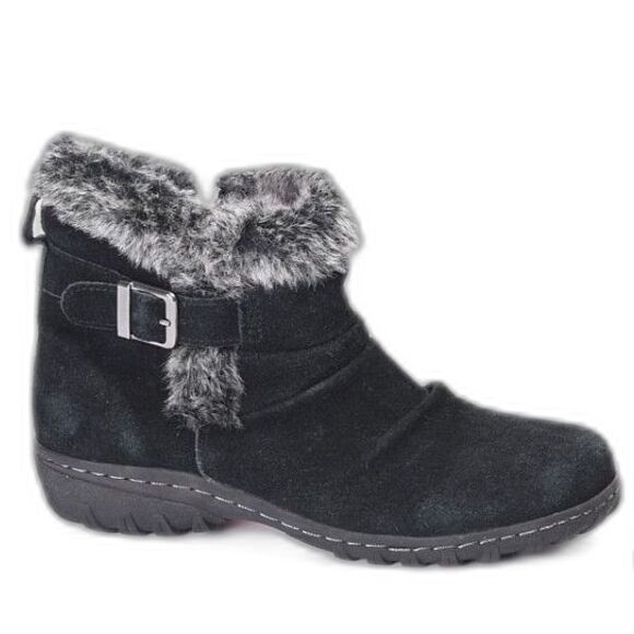 Khumbu Black Suede Insulated Bootie Faux Fur Lined Size 8 - Picture 1 of 7